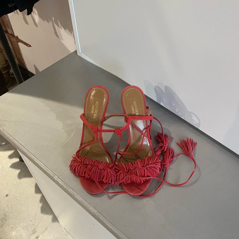 Aquazzura Wild Thing Red Suede Tassel Sandals